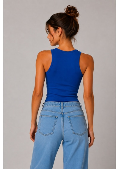 Parshey Kadın Slim Fit Halter Yaka Kolsuz Basic Atlet Body Koyu Mavi