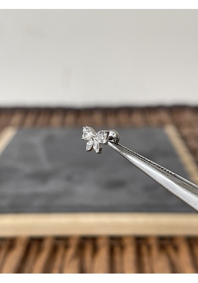 Yüksek Kalite G23 Titanium Fiyonk Zirkon Titanyum 6 X 1.2 MM Labret Piercing Gümüş