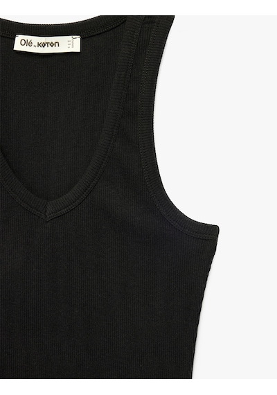 Koton Kaşkorse Modal Karışımlı V Yaka Kolsuz Slim Fit Atlet Siyah 6sal30273ık