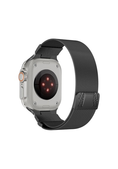 Apple Uyumlu Watch Ultra 49mm Akav Krd-107 Metal Hasır Kordon-siyah