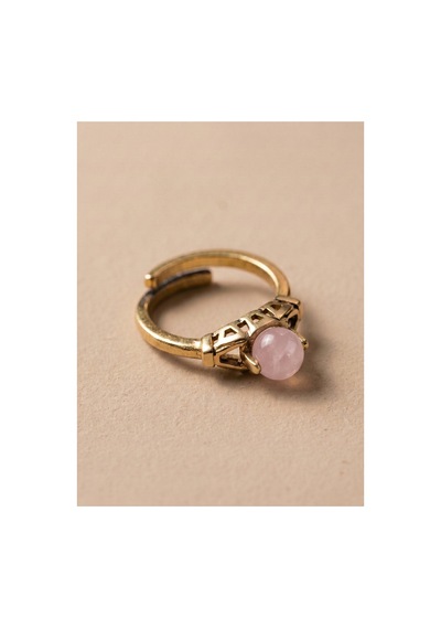 Esoo Jewelry Vintage Taşlı Bohem Ayarlanabilir Kadın Yüzük Antik Pirinç - Pembe Kuvars Açık Pembe