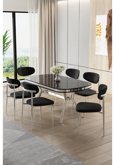 Canisa Olya Serisi 90x168 Lak Panel Sonata Masa Takımı Krom Ayaklı 6 Siyah Sandalye Sonata Masa Siyah Sandalye Canisa Olya Serisi 90x168 Lak Panel Sonata Masa Takımı Krom Ayaklı 6 Siyah Sandalye Sonata Masa Siyah Sandalye