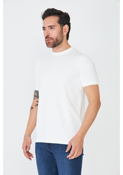 Beyaz Sıfır Yaka Basic T-shirt