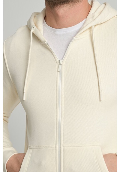 Krem Fermuarlı Kapüşonlu Sweatshirt 001