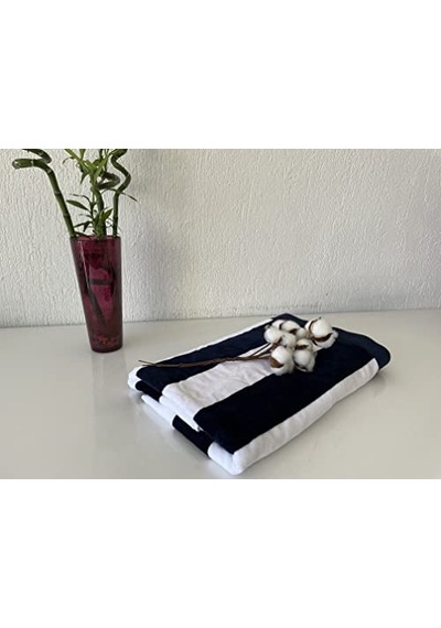 Plaj Büyük Havlu, Havuz Ve Plaj, Cabana Çizgili Tek Taraflı Havlu Ve Tek Taraflı Kadife 81 Cm X 177 Cm Mavi Beyaz 1 Açık Bej