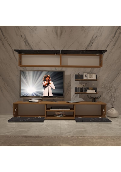 Decoraktiv Eko 5 Mdf Dvd Tv Ünitesi Tv Sehpası Ceviz - Siyah Mermer
