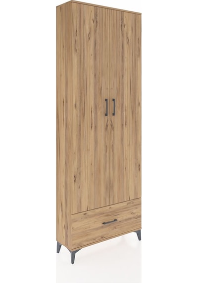 Arges Dolap 5 Raflı Tek Çekmeceli 2 Kapaklı 88x30x243 Çam-çam Çam