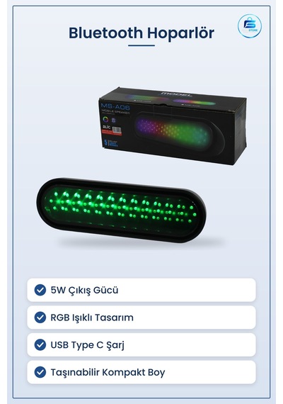 Bluetooth Hoparlör Rgb Işıklı Taşınabilir 5w Usb Type C Kablosuz