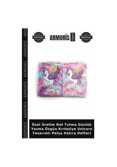 Özel Üretim Not Tutma Günlük Yazma Özgün Kırtasiye Unicorn Tasarımlı Peluş Hatıra Defteri Çok Renkli