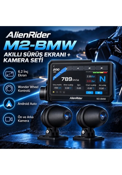 Alienrider M2-bmw 6.2 İnç Akıllı Sürüş Ekranı Ve Kamera Seti - Wonder Wheel - Android Auto Siyah