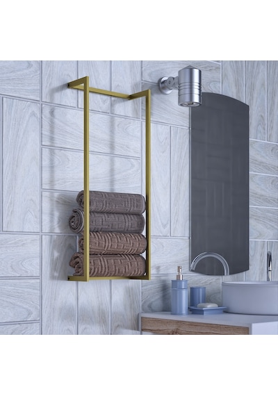 lyla concept Tulipa Metal Duvara Monte Uzun Havlu Rafı Fonksiyonel Havluluk Gold