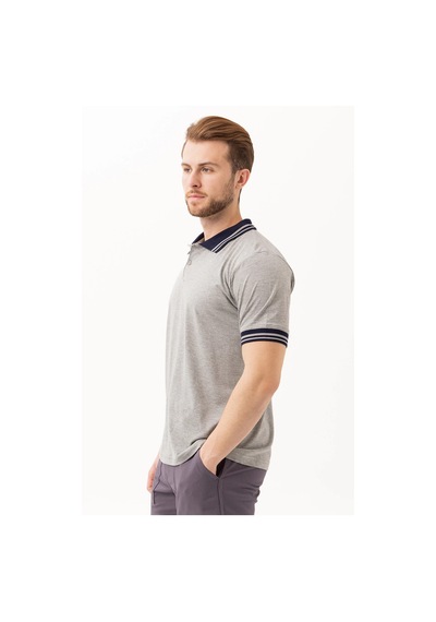 Hornet Erkek Polo Tişört Şeritli Yaka Ve Kol Detaylı Modern Tasarım Gri Melanj