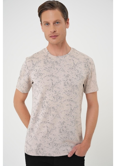 Efor Comfort Fit Bisiklet Yaka Batik Görünmlü Kısa Kol Casual Bej Tişört Ts 905 Bej