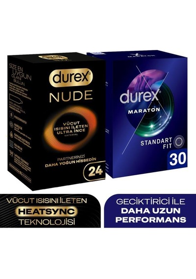 Durex Nude Ultra İnce 24 Lü + Maraton Standart Fit Prezervatif 30 Lu Set