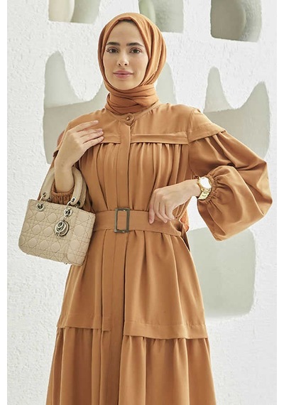 Neways 6567-carla Büzgülü Elbise Camel