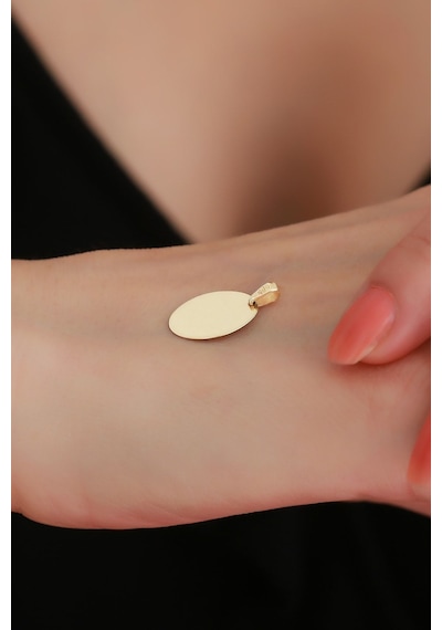 14 Ayar Altın Oval Plakalı Kolye Ucu
