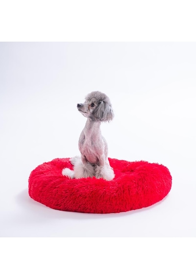Kırmızı Donut Köpek Yatağı Kedi Yatağı Simit Yatak Anti-stress Pet Yatağı Peluş Yatak M