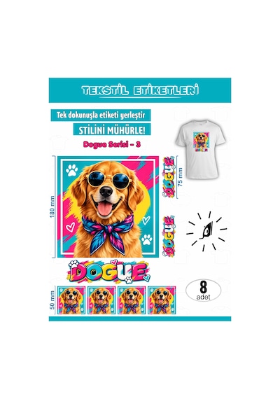 Ütü İle Yapışan Kıyafet Etiketi Dogue Serisi-3 8li Set Karışık