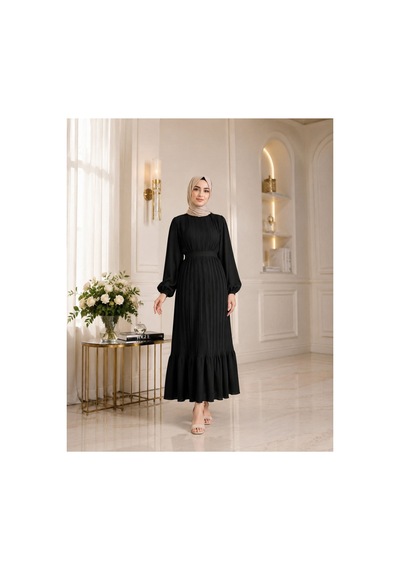 Unika Boutique Kadın Şifon Pileli Elbise Siyah