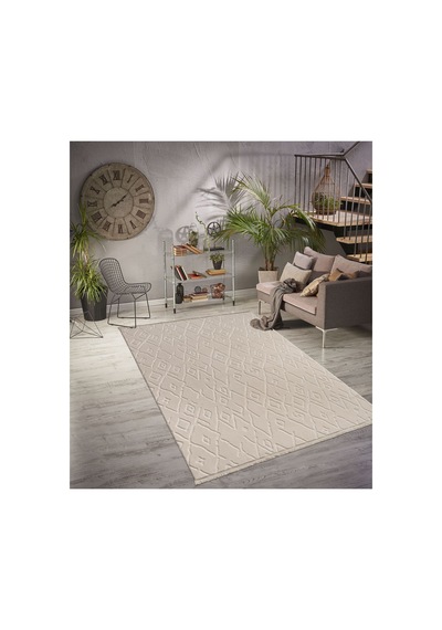 Plato Halı Opqo İskandinav Premium Yıkanabilir Polyester Kaymaz Taban Krem Halı