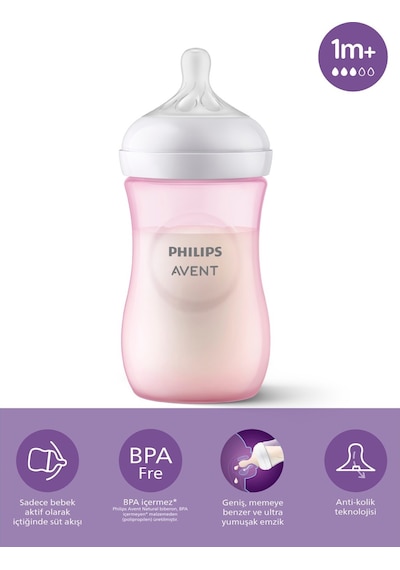 Philips Avent Natural Response Pp Pembe Biberon 1+ Ay 260 Ml Scy903/11 Çok Renkli
