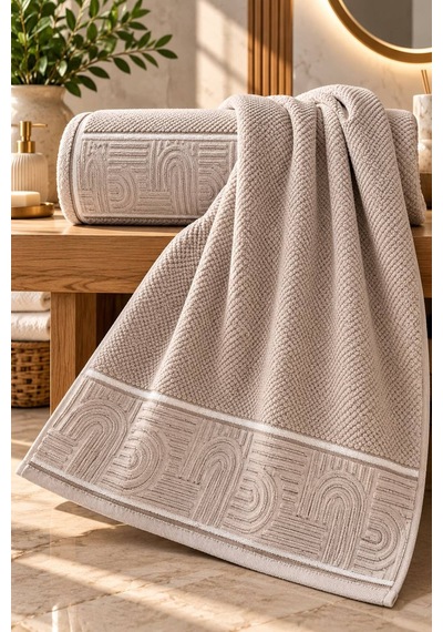 Jakarlı Büyük Boy Banyo Havlusu Premium Sıkı Dokuma %100 Organik Pamuk 90x150 Cm Bej - 945284492 Bej