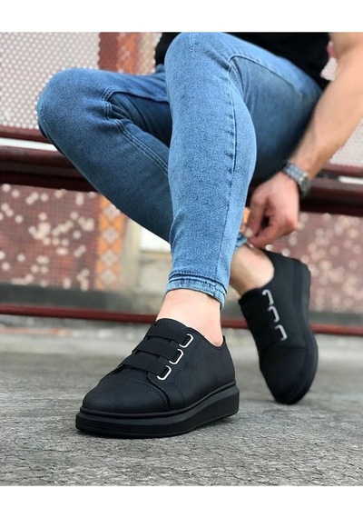 Aymood Jy026 Astor Erkek Günlük Lastikli Cilt Spor Sneaker Ayakkabı Cst - Siyah
