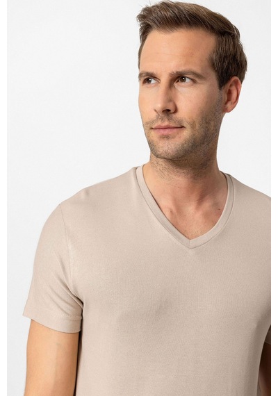 Antioch Basic V Yaka Erkek T-shirt Açık Bej