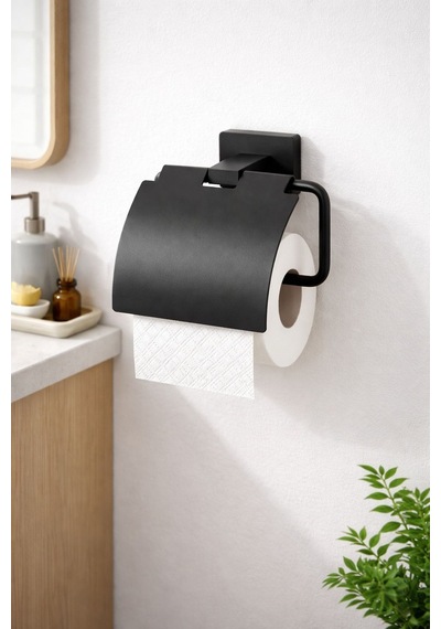 Viosa Siyah Geniş Kapaklı Tuvalet Kağıtlığı Wc Kağıtlık Tuvalet Kağıdı Askısı Vidalı Montaj Krom