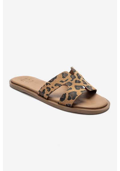 Luvishoes Bıora Siyah Sarı Desenli Hakiki Deri Kadın Terlik Siyah - Sarı