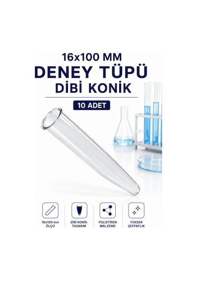 16x100 Mm Deney Tüpü Dibi Konik 10 Adet