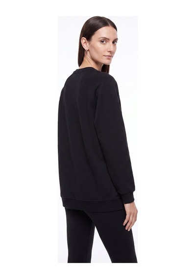Fabrika Siyah Kadın Bisiklet Yaka Oversize Sweatshirt Falu-y
