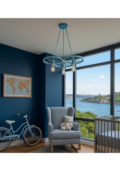 Mylights Erkek Bebek Çocuk Odası Halka Model Sarkıt Avize Bebek Mavi E27 Duy Modern Tavan Aydınlatma Mavi