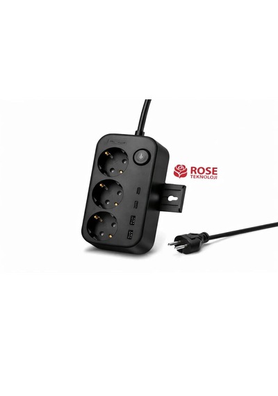 3 Priz 2 Usb 2 Type-c Girişli Akım Korumalı Ve Güvenlik Kapaklı 2m Uzatma Kablolu Priz 0 - 2 M