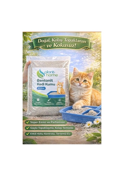 Bentonit Kedi Kumu 5 Litre - Doğal, Kolay Topaklanan, Etkili Koku Kontrolü