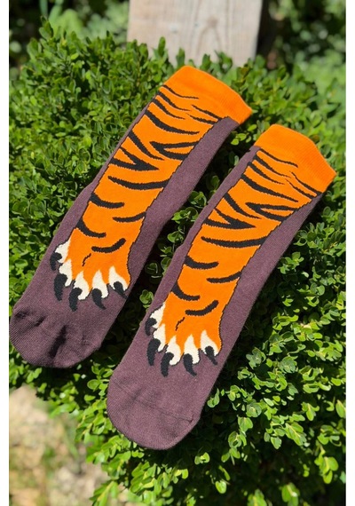 Lousocks Unisex Kaplan Pençe Desenli Soket Çorap Kahverengi
