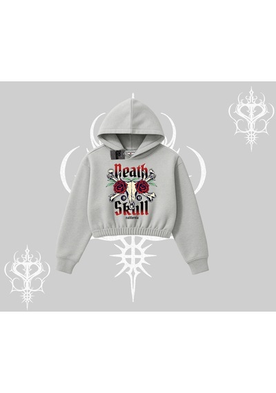 Startmore Kapşonlu Crop Sweatshirt Skull & Roses Vintage West Coast Rebellion Gri