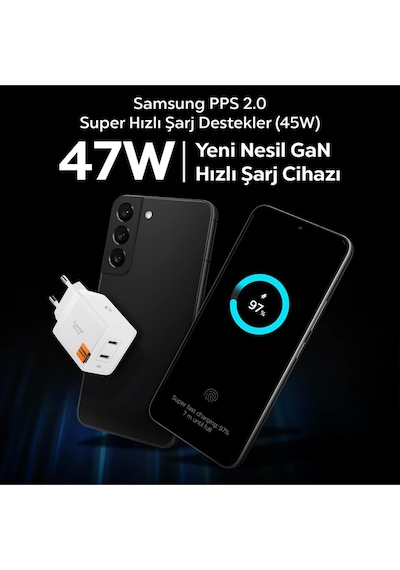 Spigen Essential Wall Charger 47w Usb-c Hızlı Şarj Adaptörü Beyaz-ach08707