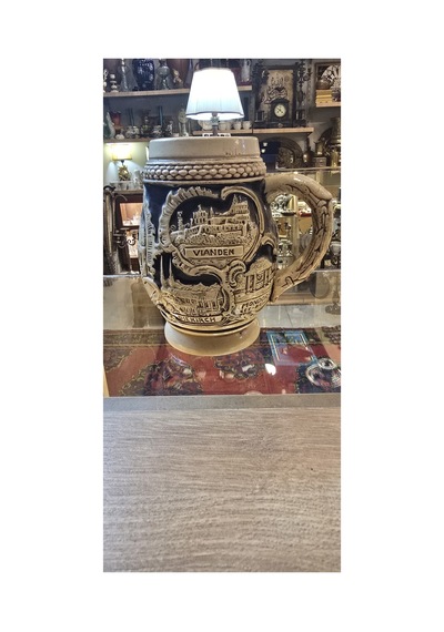 Vintage Kapaklı Seramik Bira Kupası Almanya/lüksemburg Temalı Koleksiyonluk