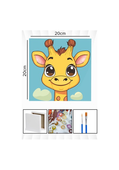 Sayılarla Boyama 20x20 Cm Tuval Seti Fırça Boya Dahil Çıtaya Gerili - Bebek Zürafa