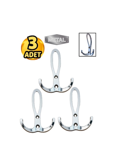 Metal Okyanus Krom Portmanto Askısı Duvar Tipi 3 Lü Krom