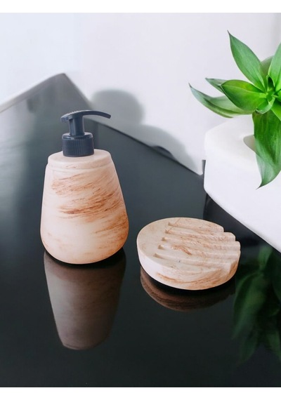 Marble Bej Serisi Sıvı Ve Katı Sabunluk Seti Gri
