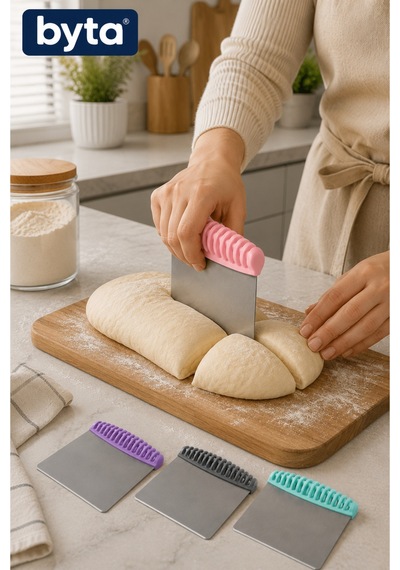 Paslanmaz Çelik Hamur Kesici Spatula Ergonomik Saplı Hamur Kazıyıcı 1 Adet Diğer
