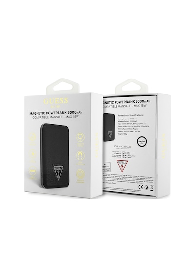 Guess 5000 mAh 15 W LED Göstergeli PU Deri Yüzey Üçgen Logolu Powerbank