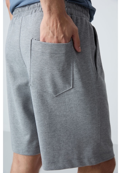 Air Jones Tommy Life Gri Melanj Pamuklu Kalın Yumuşak Dokulu Standart Fit Basic Erkek Şort - 81275 GRI MELANJ