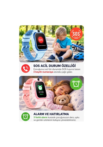 Exenar - Mavi - 4g Akıllı Çocuk Saati Sim Kartlı Gps Rota Takipli Kameralı Görüntülü Konuşmalı Sos 800mah