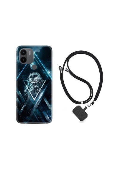 Xiaomi Redmi A1 Kılıf İpli Boyun Askılı Desenli Silikon Old Owl 1649