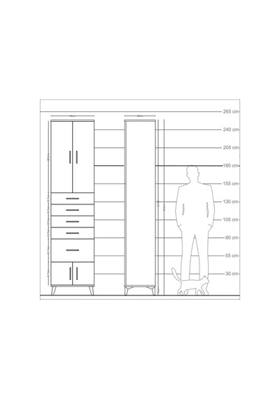 Arges Dolap 3 Raflı 5 Çekmeceli 4 Kapaklı 60x30x243 Antrasit-aytaşı Antrasit
