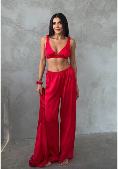 Üçlü Kırmızı Pijama Takımı