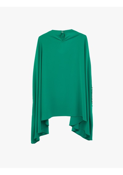 Koton Dik Yaka 3/4 Yarasa Kol Oversize Saten Abiye Bluz Yeşil 6sak60001fw